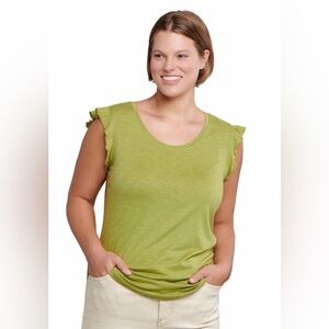 Toad&Co Women’s Rufflita Tee Ruffle Sleeve Scoop Neck Green Outdoors